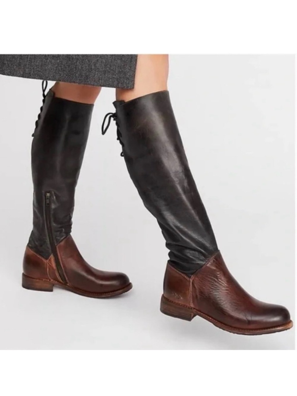 Bed Stu Manchester Leather Two-Tone Knee-High Riding Boots - Brown/Black 7